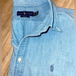 Mens Ralph Lauren Polo Button Up Light Denim Short sleeve Shirt XXL